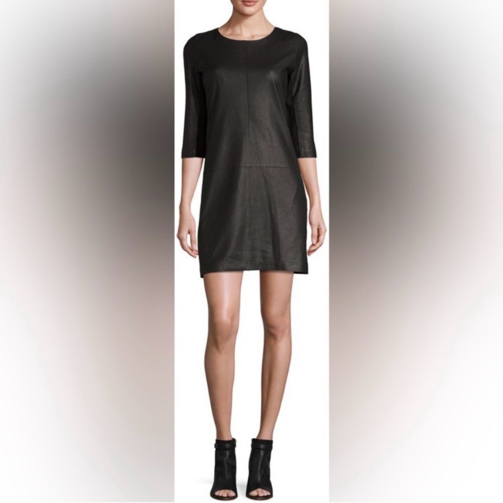 My Tribe Black Bodycon Genuine Leather Front Cashmere Dress Long Sleeves Size S